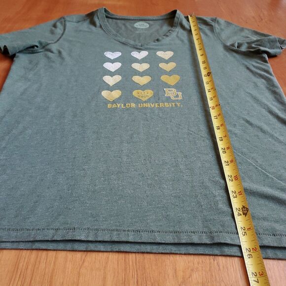 Baylor University V Neck T Shirt Womens L Life is Good Classic Fit Green Hearts - Picture 8 of 9